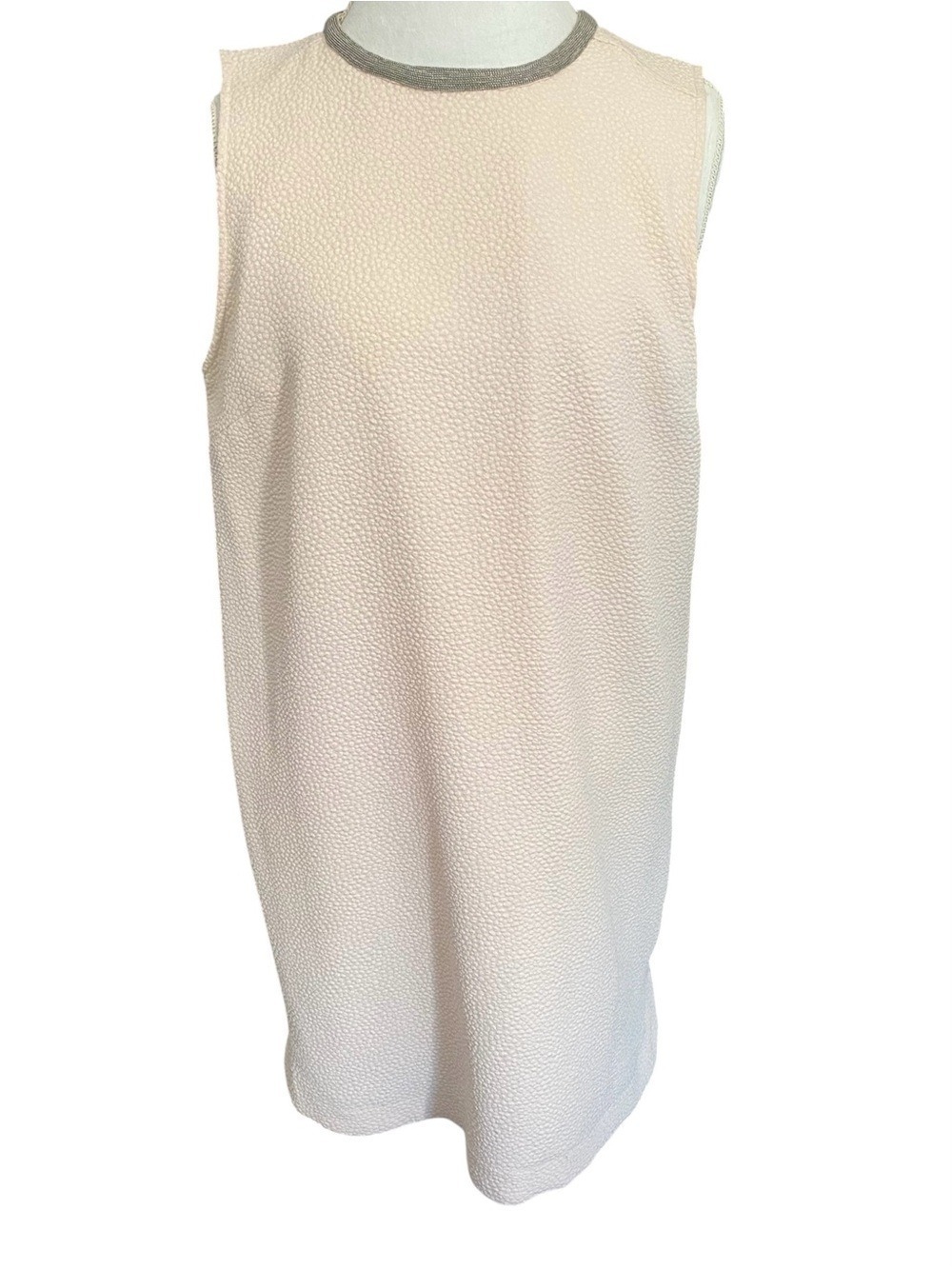 Lila Rose Pale Pink, Textured, Sleeveless Dress with Metallic Beaded Neck Trim
